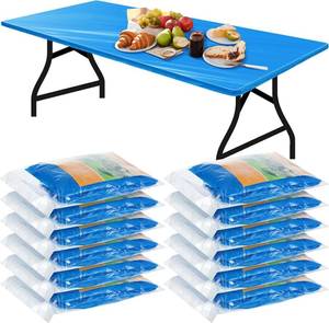 lot 11541 image: Boao 12 Pcs Plastic Table Cloths, Waterproof, 6 ft, 72x30 in Blue