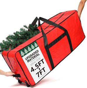 lot 11560 image: HOMEST Christmas Tree Storage Bag, 4.5 7 ft, Zippered, Handles & Wheels, Red