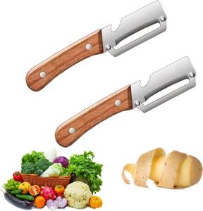 lot 11566 image: Multifunctional Vegetable Peeler with Stainless Blade, Wooden Handle (2PCS)