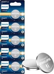 lot 11568 image: Philips CR2477 3V Lithium Battery 5-Pack  10-Year Shelf Life  Leak-Proof