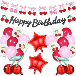 lot 11575 image: Cherry Birthday Party Decorations Cherries Banner & Balloons for Birthday