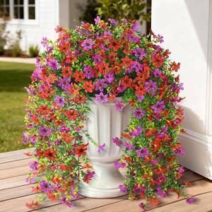 lot 11591 image: ZFProcess 2 Pcs UV-Resistant Artificial Hanging Flowers RedPurple