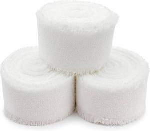 lot 11618 image: White Chiffon Ribbon, 3 Rolls, 1 Wide Frayed-Edge Polyester, 27 Yards