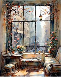 lot 11633 image: Urban Interior Paint by Numbers Kit for Adults   16x20 in Canvas, Acrylic