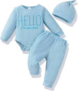 lot 11635 image: Renotemy Newborn Boy Long Sleeve Rompers, Plaid Pants & Hat 0-3M