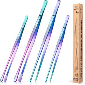 lot 11638 image: 4 Pcs Fine Long Tweezer Tongs Rainbow Stainless Steel 12 & 10