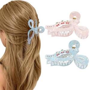 lot 11697 image: Acrylic Bow Claw Clips for Women, 2PCS  Rhinestone Red Cherry Non-Slip