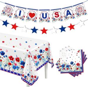 lot 11700 image: DPKOW 23Pcs 4th of July Banner Tablecloth Napkins - Patriotic Decor
