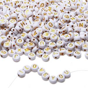 lot 11702 image: LAIDANLA 1500PCS Acrylic Letter Beads Alphabet Gold White Round Beads 7 4mm