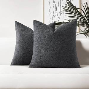lot 11724 image: HAUSSY Pack of 2 Pillow Covers 18x18 in, Boucle, Dark Grey, Covers Only