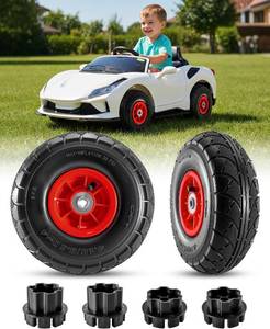 lot 121592 image: 10 Rubber Tires Wheels for Power Wheel Ride-On Car, Bearing Upgrade Kit