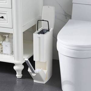 lot 121603 image: Slim Bathroom Trash Cans with Lid 4.4 Inches Wide0.7 Gallons(3 Liters),Small Narrow Lidded Bathroom Trash Can with Toilet Brush for RV Camper,Tiny Garbage Can Rv Accessories for Inside(White)