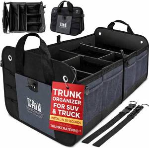 lot 221572 image: TRUNKCRATEPRO XL Heavy-Duty Trunk Organizer   Reinforced SUV & Truck Cargo Storage with 6 Adjustable Compartments, Non-Slip Base & Securing Straps (Foldable Design, Grey)