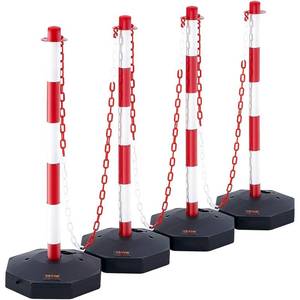lot 221581 image: VEVOR Adjustable Traffic Delineator Post Cones, 4 Pack, Traffic Safety Delineator Barrier with Fillable Base 8FT Chain, for Traffic Control Warning Parking Lot Construction Caution Roads, Red & White