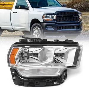lot 221601 image: Retails for $200 FIONE Headlight Compatible with Dodge Ram 2500 3500 2019-2024 Clear Lens Chrome Housing Right Passenger Halogen Headlamp Assembly WBulb
