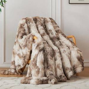 lot 221603 image: COOVA Ultra Soft Faux Fur Throw Blanket   Fuzzy Fluffy Cozy Microfiber Blankets, Warm Thick Plush Sherpa Fleece Throw Blanket for Couch,Bed,Sofa,Ideal Gift for Women.(Tie Dye Brown, 50x60)