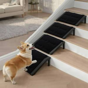 lot 221608 image: Dog Ramp for Stairs, Heavy Duty Metal Frame Non-Slip Pet Ramp with Sponge Padding Surface, 200 lbs Capacity, Safe Climbing for Small, Senior & Short-Legged Dogs (Bone-4 Pack)