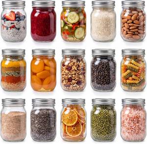 lot 221614 image: YINGERHUAN Glass Regular Mouth Mason Jars, 16 oz Clear Glass Jars with Silver Metal Lids for Sealing, Canning Jars for Food Storage, Overnight Oats, Dry Food, Snacks, Candies, DIY Projects (15PACK)
