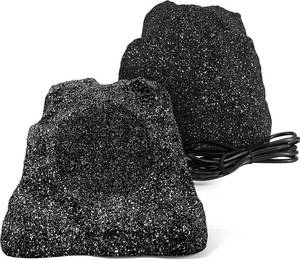 lot 321494 image: Retails for $190 Herdio 8 Outdoor Rock Bluetooth Speakers Wired IPX7 Waterproof 600 Watt Resin Material All Weather for Deck Pool Backyard Patio Garden BBQ (1 Pair Black)