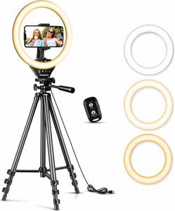 lot 321503 image: Sensyne Ring Light with Stand, 50 Phone Tripod for iPhone & Android, LED Ring Light with Remote, 3 Color Modes & 10 Brightness Levels for TikTok, Zoom & Video Recording