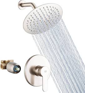 lot 321511 image: Shower Faucet Set Brushed Nickel Bathroom Rainfall Shower System Wall Mounted 8 Inch Shower Head and Handle Set Single Function Shower Trim Kit with Rough-in Valve