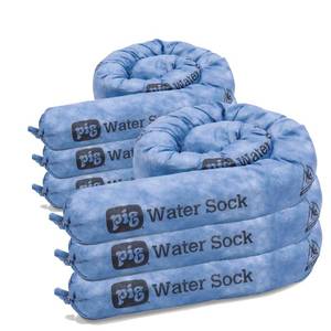 lot 321532 image: PIG Super Absorbent Sock for Water  6 Pack  ext. Dia. 3 x 4 L  Absorbs Up to 1.75 Gallons per Sock  PM50635