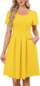 lot 321537 image: KORSIS Women Summer Dresses Short Sleeve Casual Round Neck A-Line Pleated Dress Beach Casual Vacation Sundress with Pockets