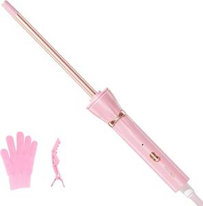 lot 321541 image: Hahahope 38 Inch Curling Iron Wand, Small Ceramic Curler Barrel Tiny, Pink