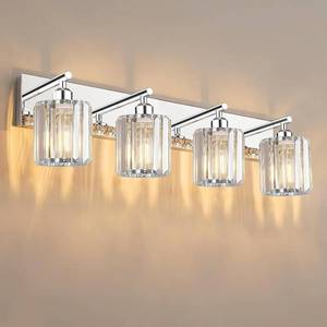 lot 421576 image: Brushed Chrome Crystal Bathroom Vanity Light, 4-Light Modern Bathroom Lighting Fixtures Over Mirror,Chrome Wall Sconce Light Fixtures with Round Shade