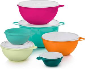 lot 421579 image: Tupperware Thatsa Bowl Collection 6 Bowl Food Storage Container Set in Fauna, Dishwasher Safe and BPA Free (6 Bowls, 6 lids)