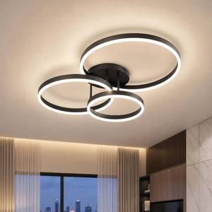 lot 421589 image: Retails for $190 Modern Ceiling Light Fixture Black Dimmable Round LED Chandelier Flush Mount Ceiling Lights Remote Control 3 Acrylic Ring Ceiling Lamp 3000K4000K6000K Fixture for Living Room Dining Room Bedroom
