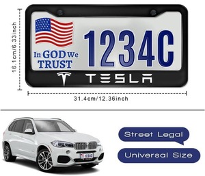 lot 421601 image: Thcbme License Plate Frames for Tesla, 1Pack Aluminium Alloy Car License Plate Holder Standard Size Frame Covers Protector with Screw Caps Cover Accessories(Black)