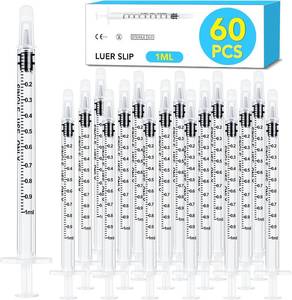 lot 421609 image: 60 PCS 1ml Syringe with Cap for Liquid,Oral Syringes without Needle for Medicine Dropper, Colostrum Collect, Liquid Measuring, Individually Sealed, Luer Slip