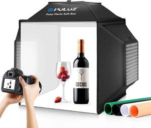 lot 131476 image: PULUZ Upgrade Light Box & Soft Box, 16x16 Professional Shooting Tent with 480 LED Lights Photo Studio Light Box Photography with 4 Color PVC Backdrops for Jewelry and Product Photography