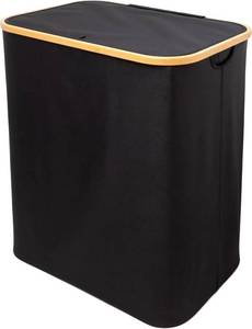 lot 131480 image: QUALIAZERO 120L Dual Laundry Hamper with Lid   2-Section Bamboo Frame Hamper with Removable Bags & Easy-Lift Cover, Large Capacity for Families, Bathroom or Bedroom (ONYX BLACK, DUAL)
