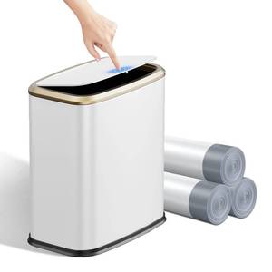 lot 131482 image: 2.1 Gallon Bathroom Trash Can with Lid Press Top, 8 Liter Stainless Steel Garbage Can with Press Type Lid, Slim Trash Bin Waste Basket for Toilet, Office, Bedroom, Living Room (White)