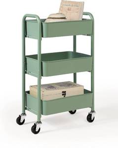 lot 131503 image: SunnyPoint 3-Tier Delicate Compact Rolling Metal Storage Organizer - Mobile Utility Cart KitchenUnder Desk Cart with Caster Wheels (Turq, Compact (15.5 X 26.8 X 10.27)) Turq Compact (15.5 X 26.8 X 10.27)