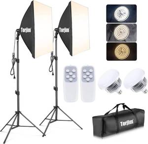 lot 231610 image: Torjim Softbox Photography Lighting Kit, 2Pcs 27 x 27 Professional Soft Box  3000K-7500K 85W LED Bulbs with Remote, Photography Continuous Lighting Kit for Studio Lights, Portrait, Video Recording