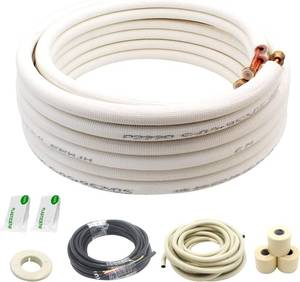 lot 231612 image: Retails for $136 25 Ft Mini Split Line Set.Air Conditioner Copper Tubing Pipes Extension Set, 14 & 12 38 PE Thickened for AC and Heating Equipment Insulated Coil Line Set HVAC Refrigerant with Nuts. (1412)