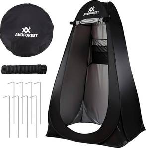 lot 231616 image: Pop Up Privacy Tent - Camping Shower Tent,Instant Shower Changing Room with 8 Pcs Ground Stakes Portable Toilet Dressing Room for Camping,Beach,Hiking Angling Black