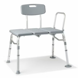 lot 231641 image: Medline Durable Non-Slip Bath Transfer Bench with Back & Armrest, Height Adjustable, Gray