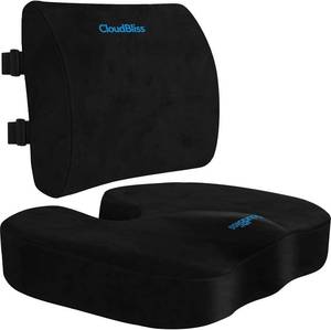 lot 331310 image: CloudBliss Ergonomic Seat Cushion & Lumbar Support Pillow Set, Black, XL