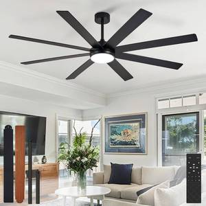 lot 331315 image: Retails for $110 Depuley 66 Ceiling Fans with Lights Black IndoorOutdoor Ceiling Fan for Patios Living Room - 8 Blades Dimmable Large Ceiling Fans with Remote APP Control Timer Reversible Quiet DC Motor 6 Speeds