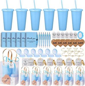 lot 331330 image: 56Pcs Baby Shower Prizes for Game Winners Baby Shower Favors Gifts including Plastic Tumbler Notebook Scented Candles Ballpoint Pen Mirrors with Hair Brushes Bracelet Gift Bag (Blue)