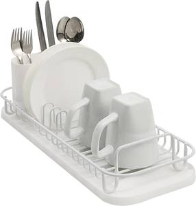 lot 331331 image: SunnyPoint 304 Stainless Steel NeverRust Compact Dish Drying Rack with Utensil Holder & Removable Drain Tray, Rustproof Small Dish Rack for Kitchen Countertop or Over Sink   White