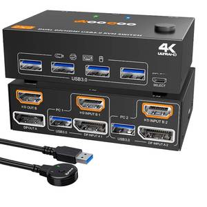 lot 331342 image: KVM Switch 2 Monitors 2 Computers 4K60Hz,DPHDMI USB3.0 Dual Monitor KVM Switches with 4 USB 3.0 Port,Wired Remote,USB3.0 Cables Included(4K60Hz 2 PC 2 Monitor KVM)