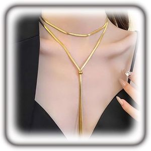 lot 331348 image: Gold Long Statement Choker Necklace for Women,Graceful Snake Chain Y Necklaces Adjustable Silver Herringbone Collar Necklace,Charm Party Jewelry Gifts