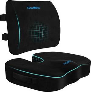 lot 431447 image: CloudBliss Ergonomic Seat Cushion & Lumbar Support Pillow Set, Black,Large
