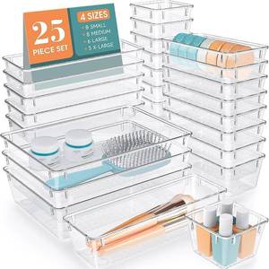 lot 431458 image: 25 PCS Clear Plastic Drawer Organizer, Makeup Organizers and Storage Bins