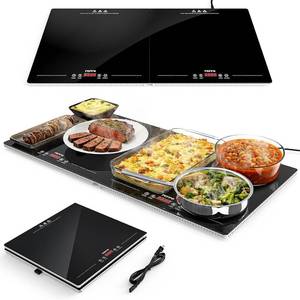 lot 431465 image: FEPPO Electric Warming Tray with Independent Temp & Timer Control, 2-in-1 Modular Food Warmer for Parties Buffet, 31x15 Glass Surface Warming Mat for Food, Ideal for Catering & Gatherings